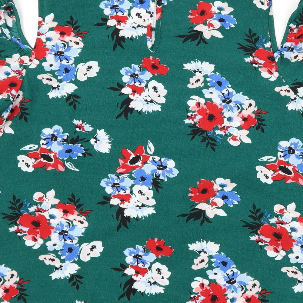 New Look Womens Green Floral  Basic Blouse Size 14  - Cut Out Shoulder