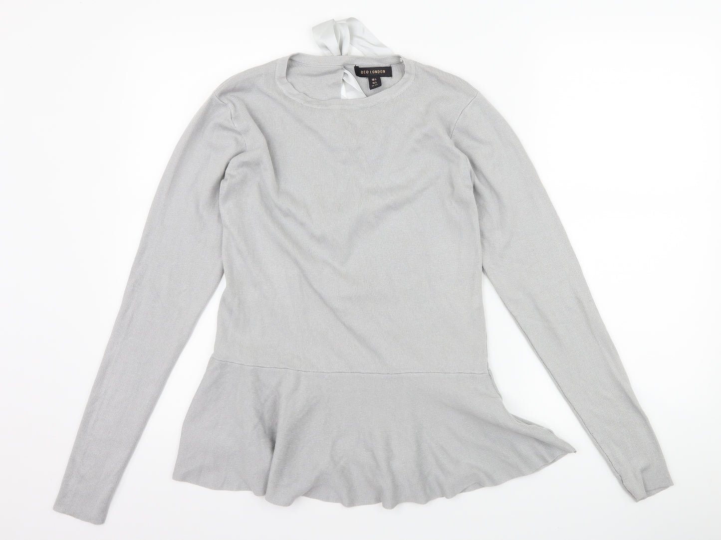 QED London Womens Grey   Basic T-Shirt Size S  - Peplum Frill
