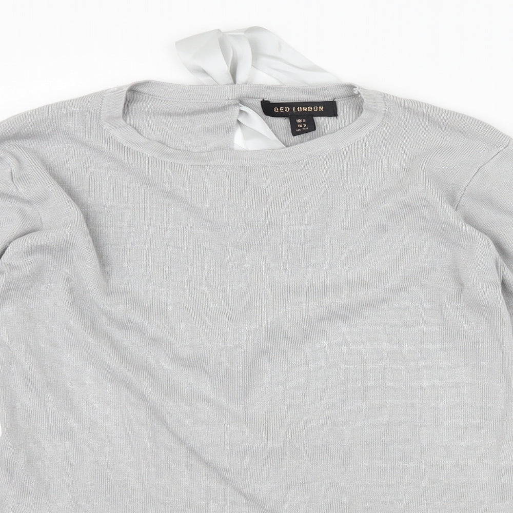 QED London Womens Grey   Basic T-Shirt Size S  - Peplum Frill