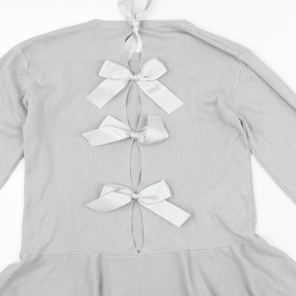 QED London Womens Grey   Basic T-Shirt Size S  - Peplum Frill