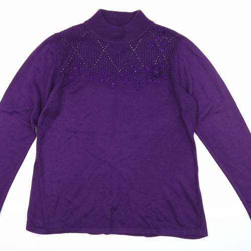 bm Collection Womens Purple Floral  Pullover Jumper Size S