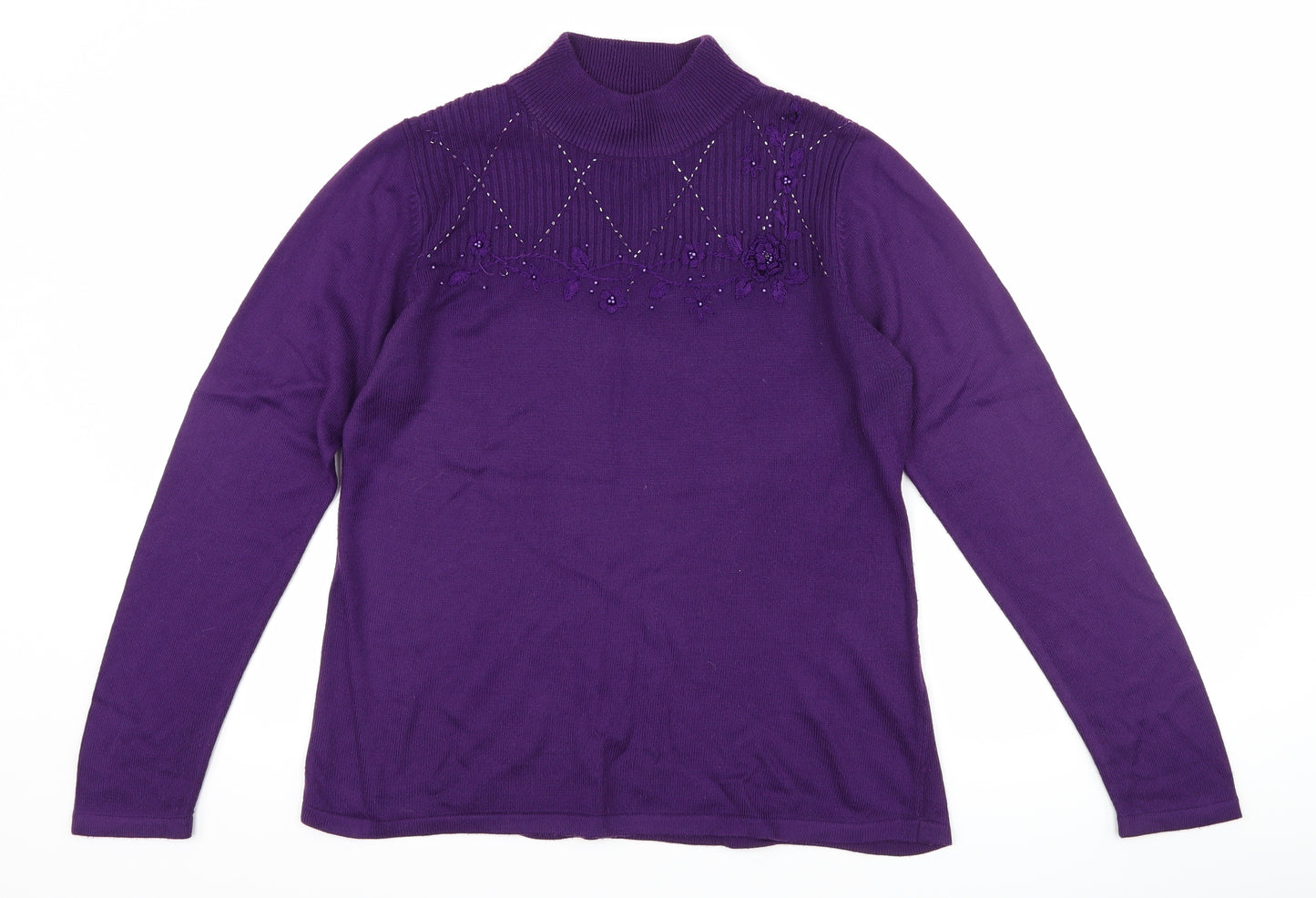 bm Collection Womens Purple Floral  Pullover Jumper Size S