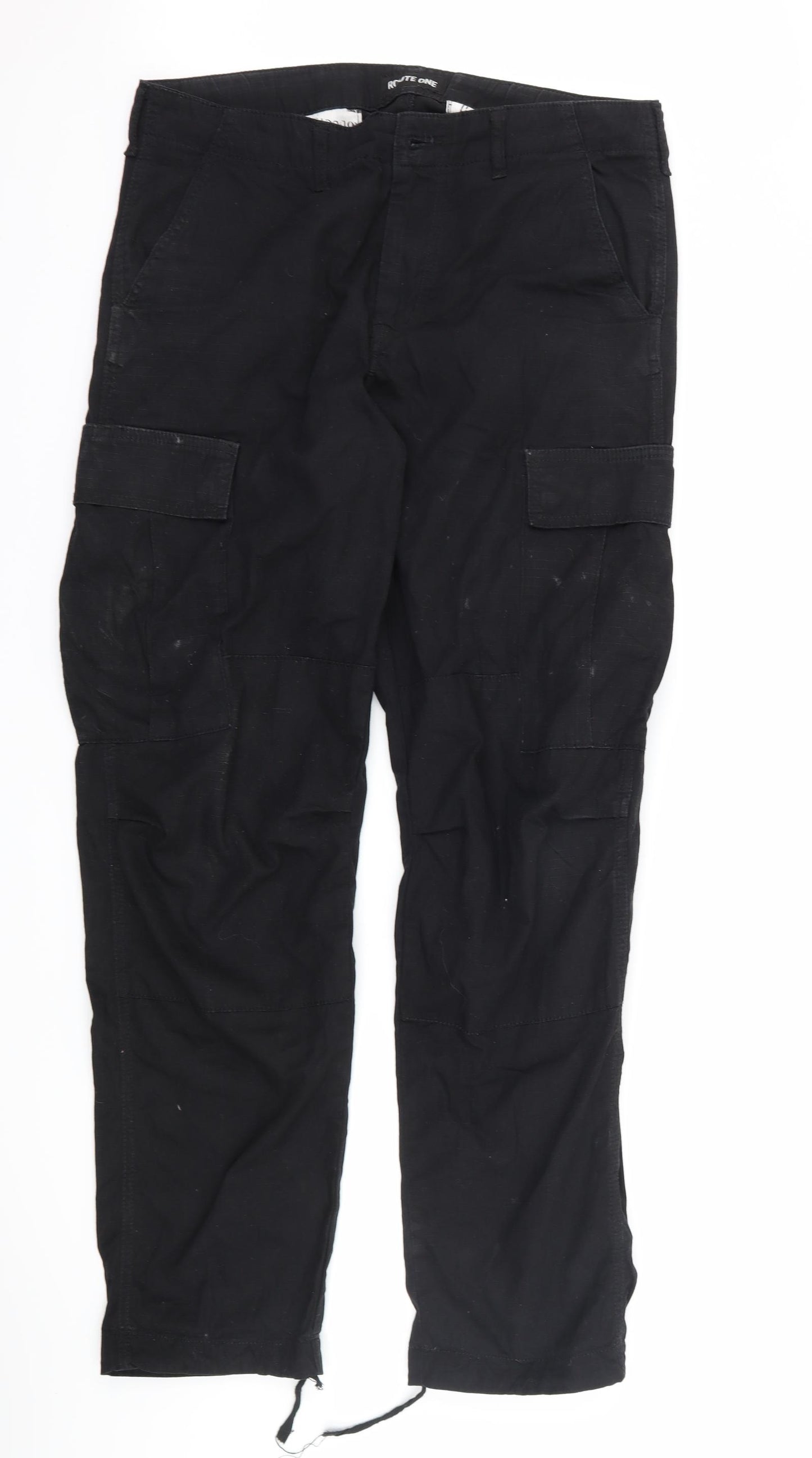 Route One Mens Black   Cargo Trousers Size 34 L31 in