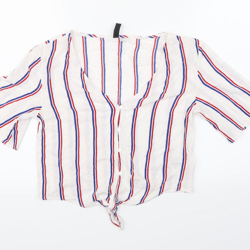 H&M Womens White Striped  Basic Blouse Size 6