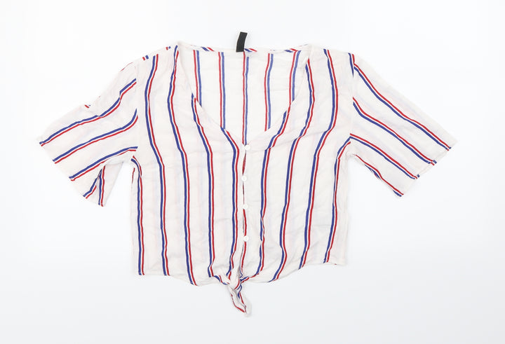 H&M Womens White Striped  Basic Blouse Size 6