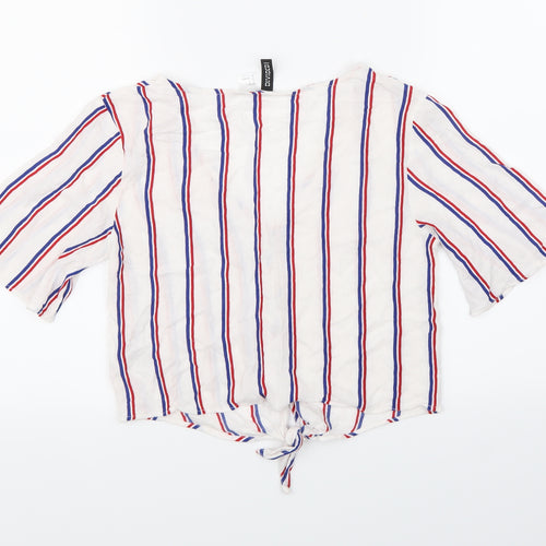 H&M Womens White Striped  Basic Blouse Size 6
