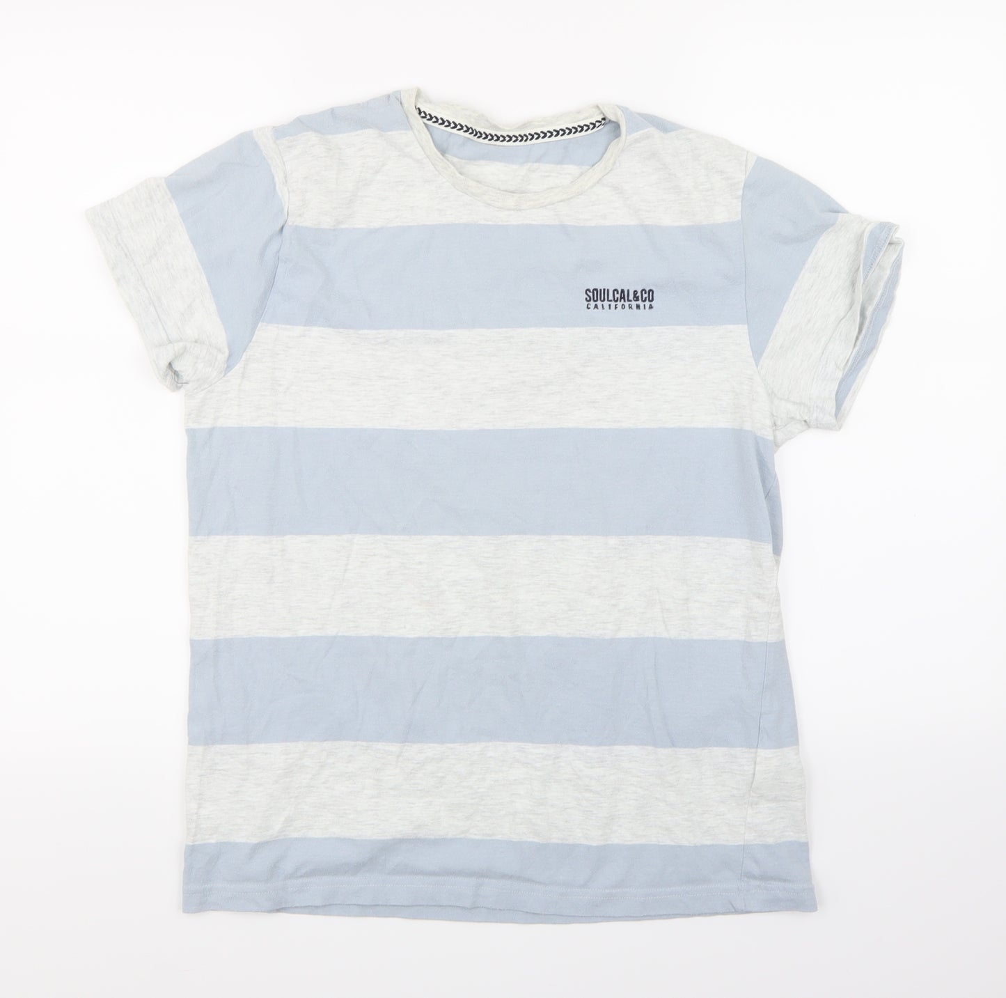 SoulCal&Co Mens Blue Striped   T-Shirt Size M