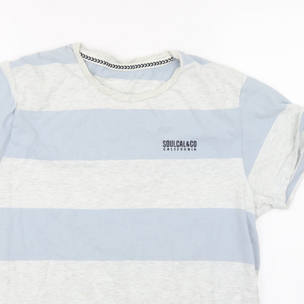 SoulCal&Co Mens Blue Striped   T-Shirt Size M