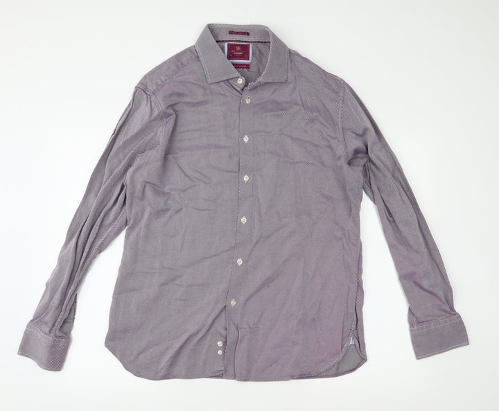 Marks and Spencer Mens Purple Striped Button-Up Size 18