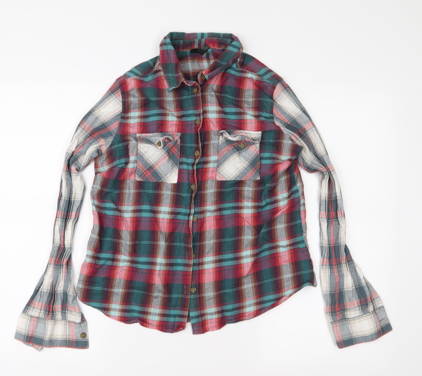 Topshop Womens Green Check  Basic Button-Up Size 12