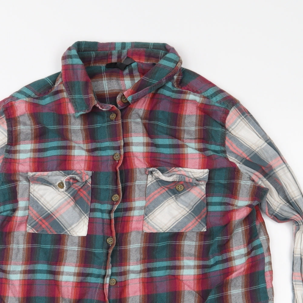Topshop Womens Green Check  Basic Button-Up Size 12
