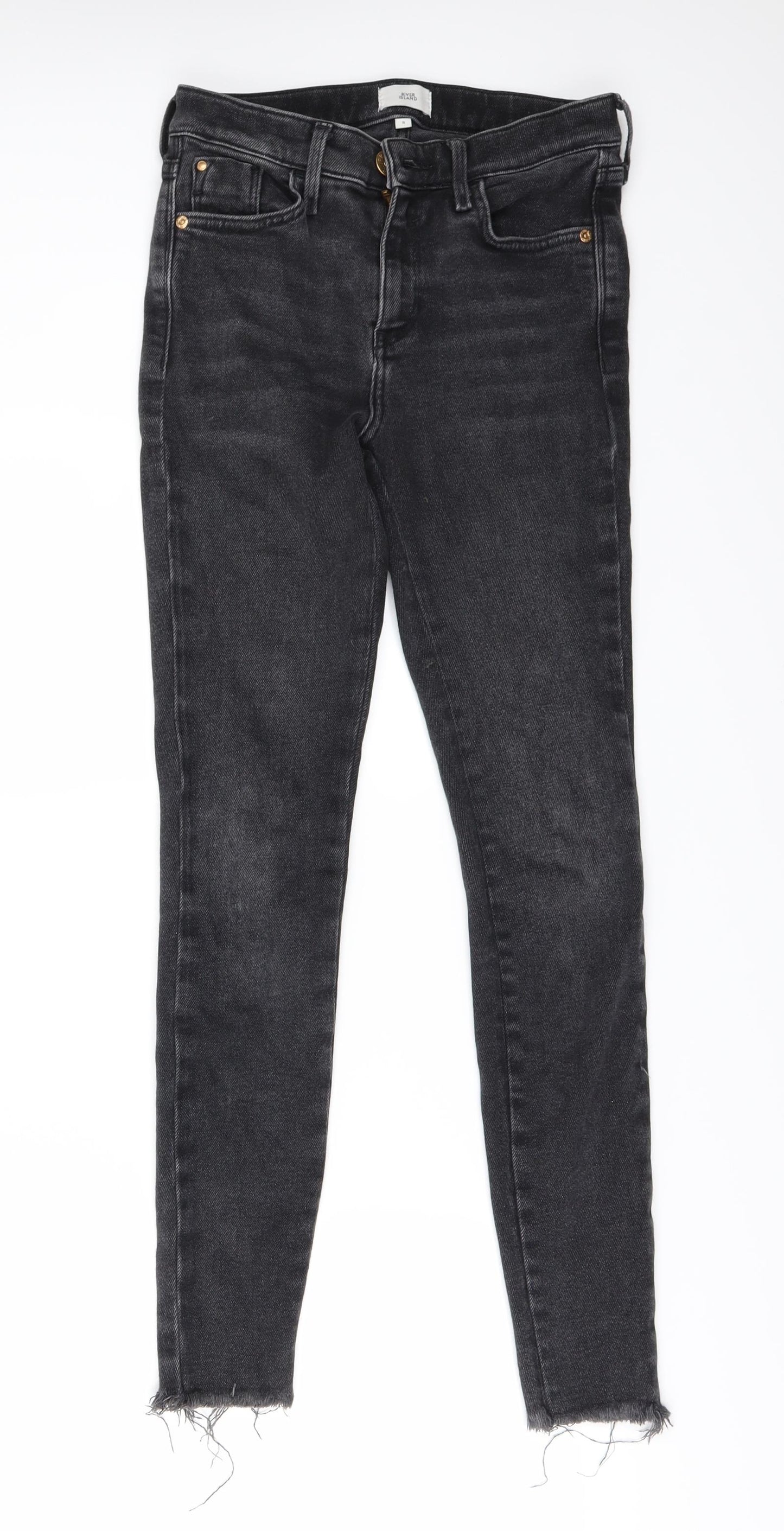 River Island Womens Black  Crochet Skinny Jeans Size 8 L27 in - Frayed Hem
