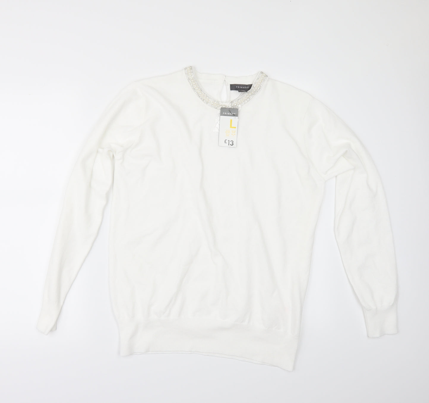 Primark Womens White   Pullover Jumper Size L