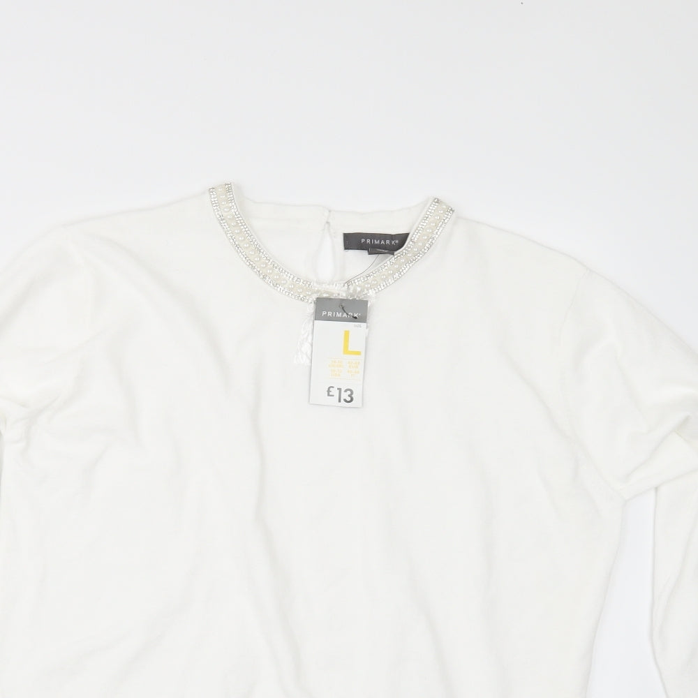 Primark Womens White   Pullover Jumper Size L