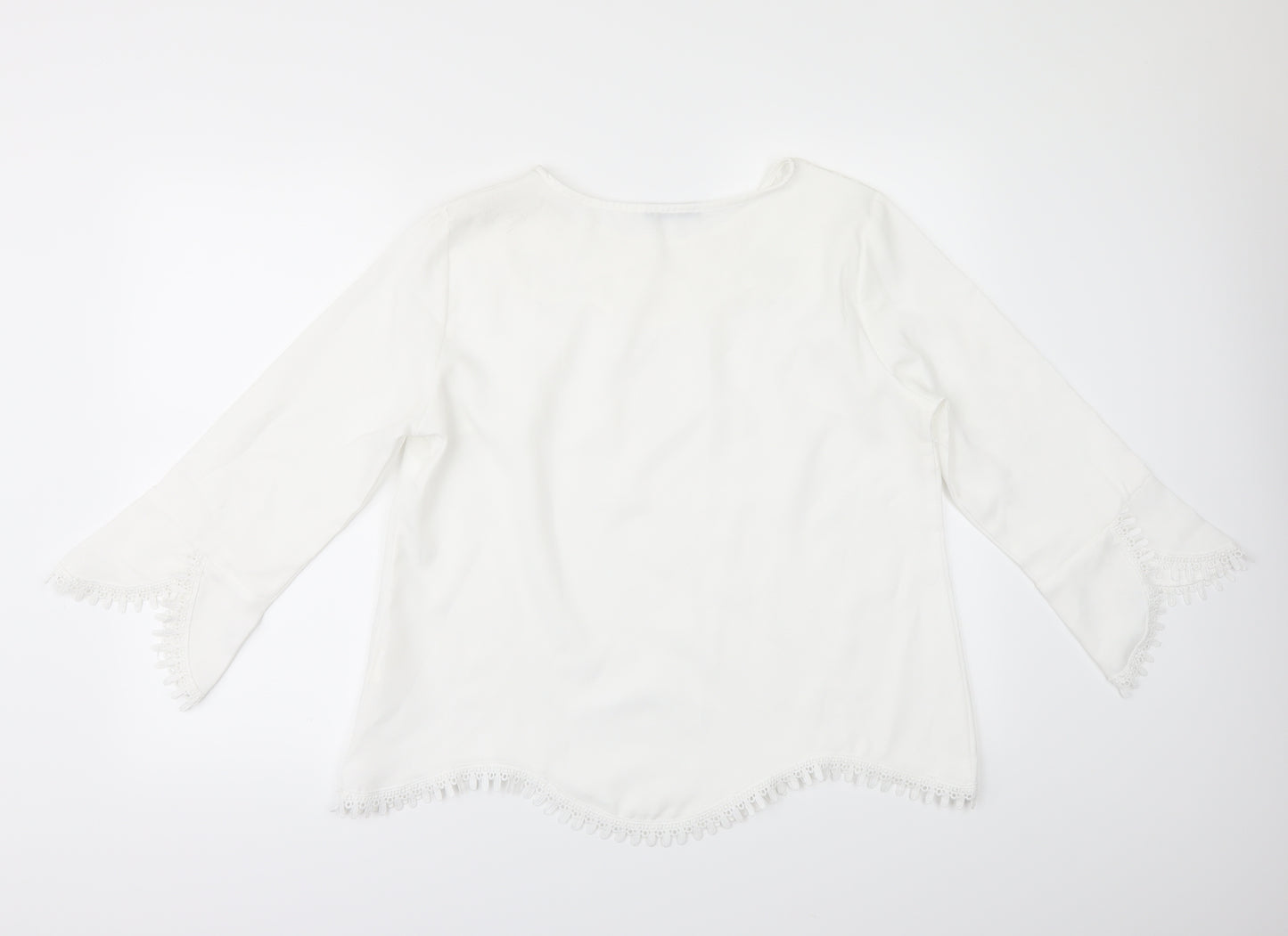 Shien Womens White   Tunic Blouse Size L  - lace, SHAPED HEM AND SLEEVES