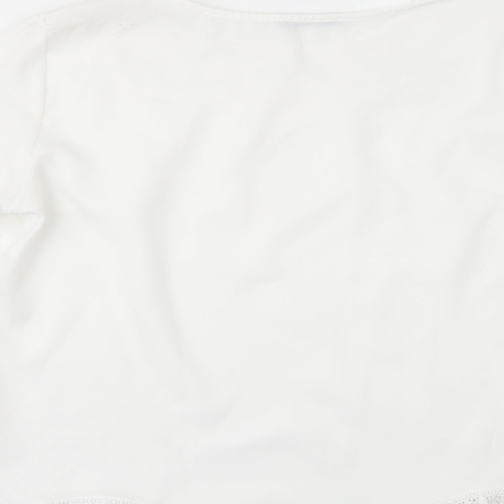 Shien Womens White   Tunic Blouse Size L  - lace, SHAPED HEM AND SLEEVES