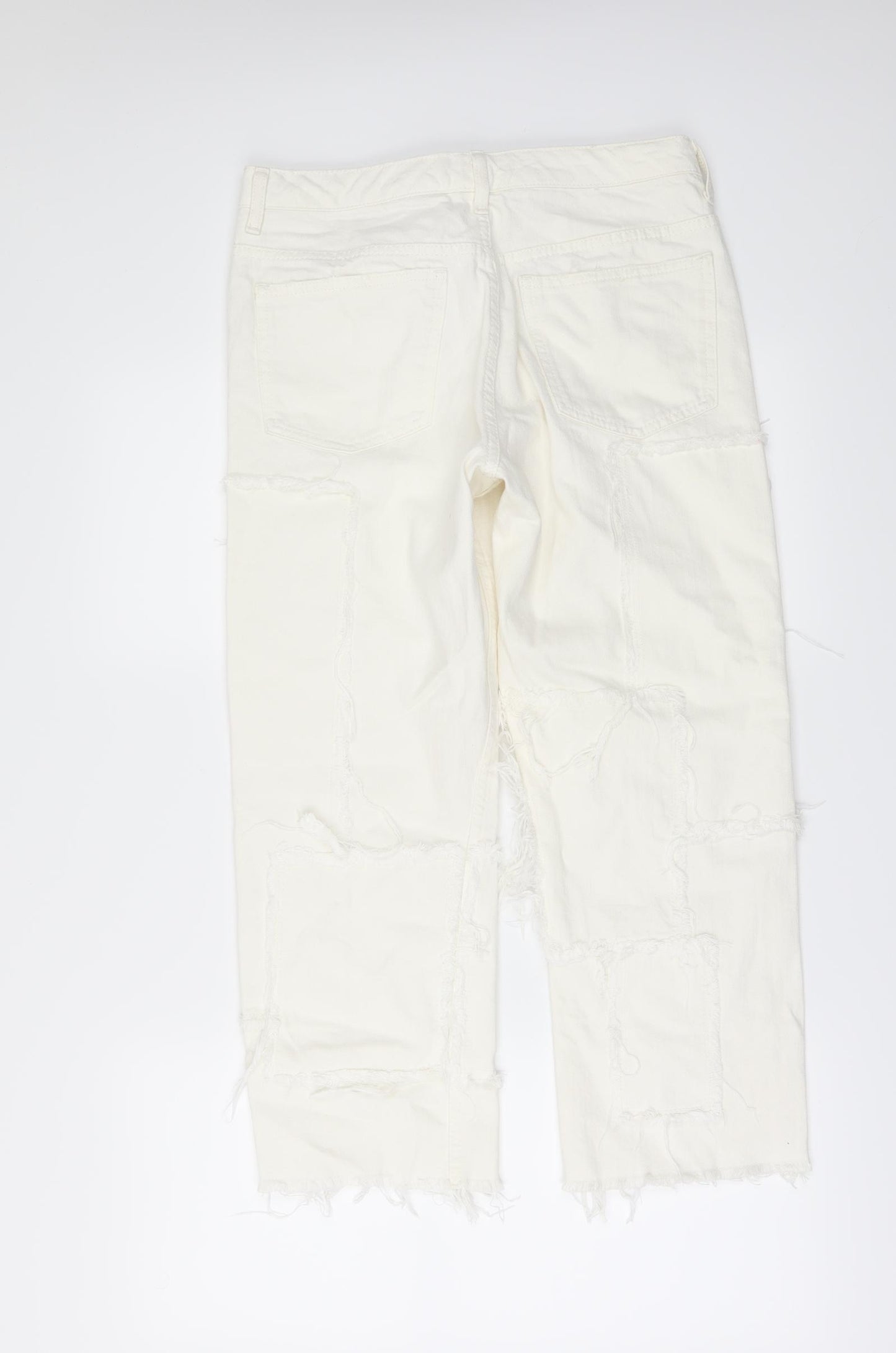 Topshop Womens White  Denim Cropped Jeans Size 28 in L23 in - frayed hem and patches