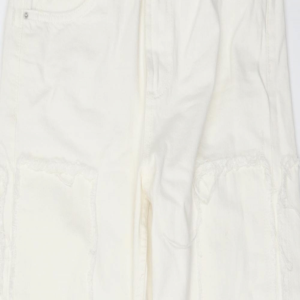 Topshop Womens White  Denim Cropped Jeans Size 28 in L23 in - frayed hem and patches