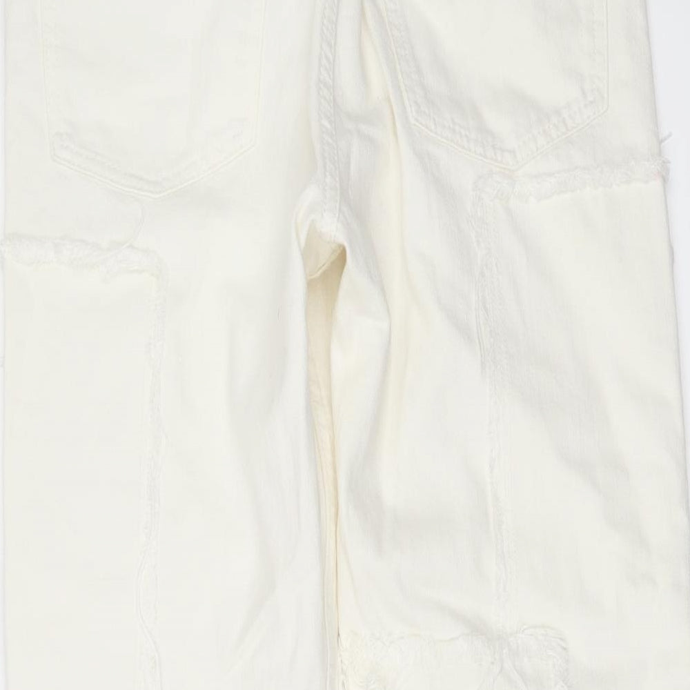 Topshop Womens White  Denim Cropped Jeans Size 28 in L23 in - frayed hem and patches
