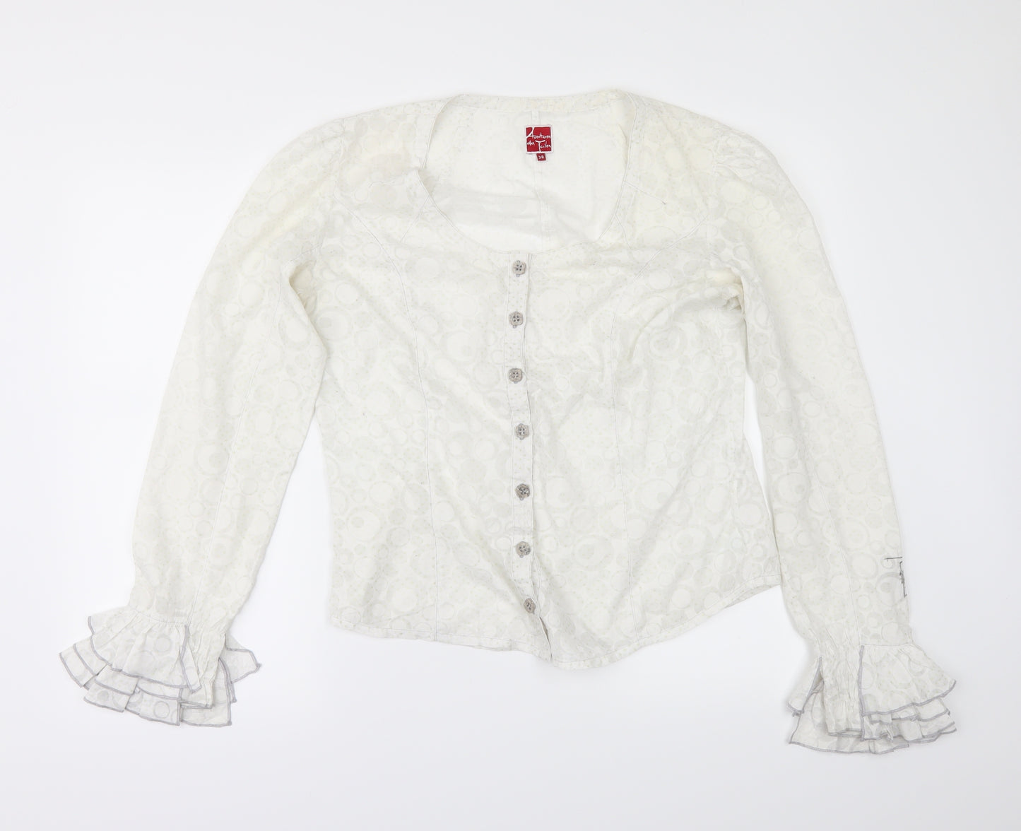 Aventures des toiles Womens White Geometric  Kimono Button-Up Size 10  - FLARED CUFFS