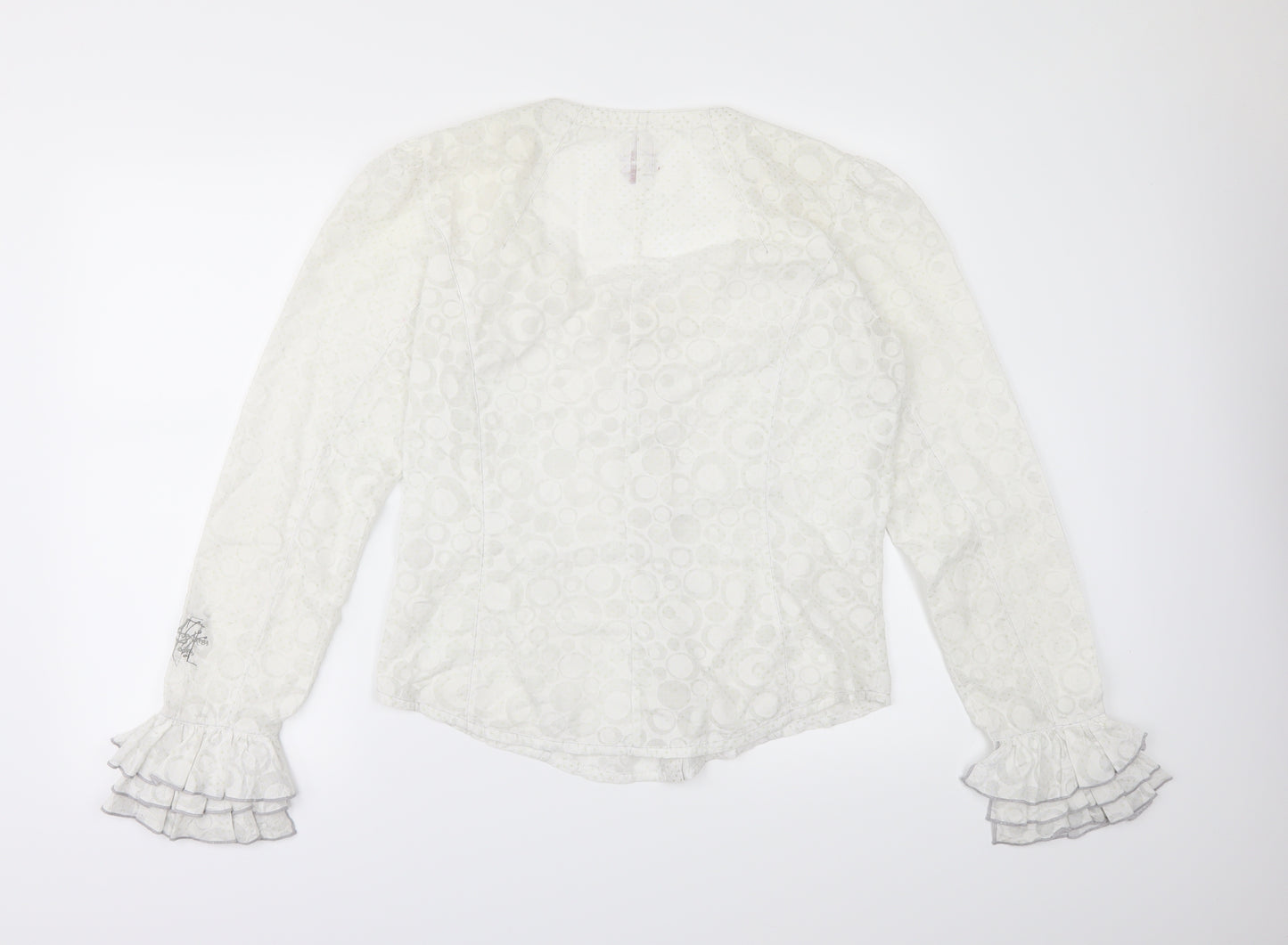 Aventures des toiles Womens White Geometric  Kimono Button-Up Size 10  - FLARED CUFFS