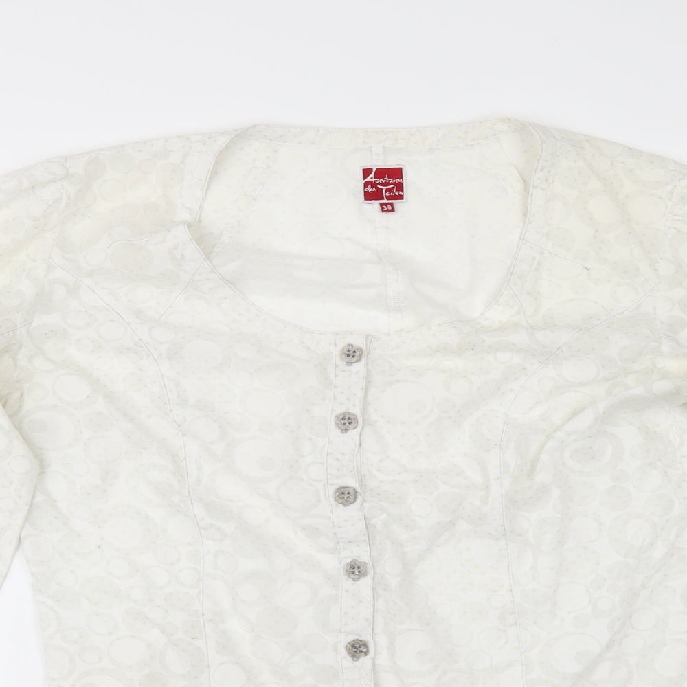 Aventures des toiles Womens White Geometric  Kimono Button-Up Size 10  - FLARED CUFFS