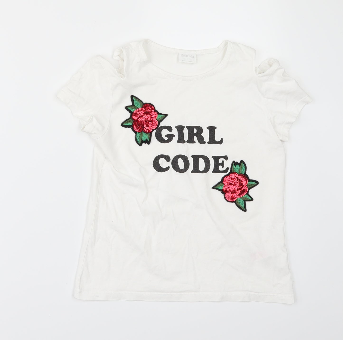 F&F Girls White   Basic T-Shirt Size 9-10 Years  - cold shoulder