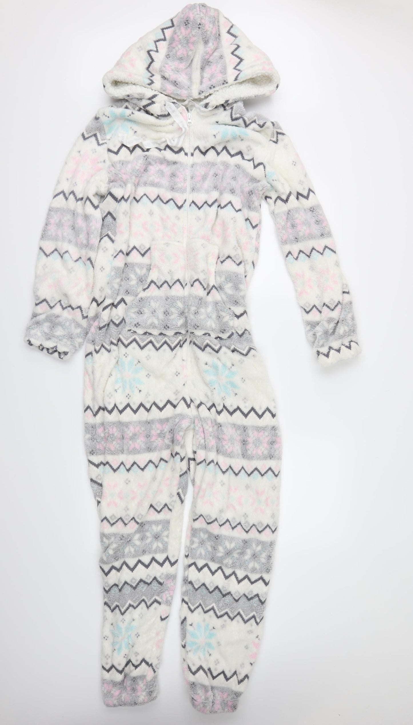 Peacocks Womens White Geometric Fleece Top One Piece Size 16