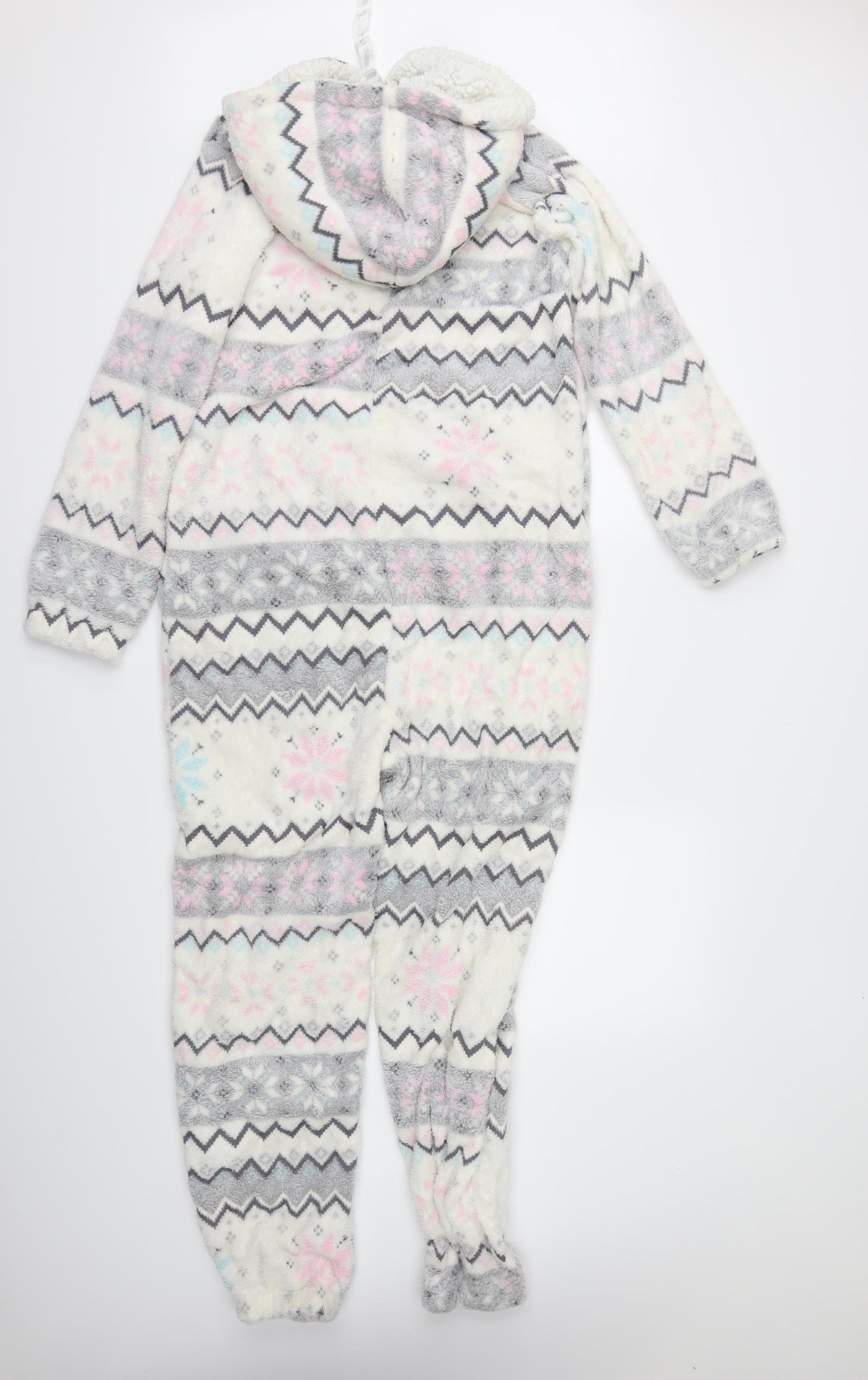 Peacocks Womens White Geometric Fleece Top One Piece Size 16