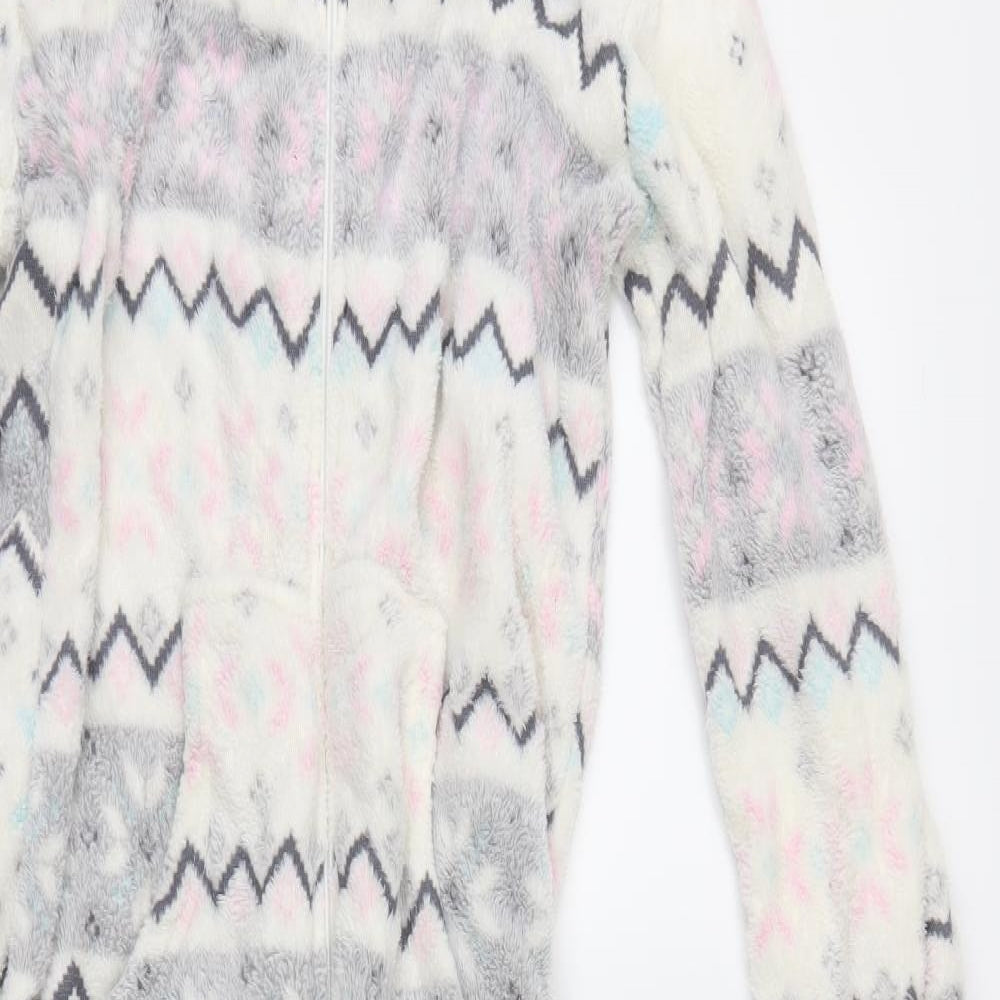 Peacocks Womens White Geometric Fleece Top One Piece Size 16