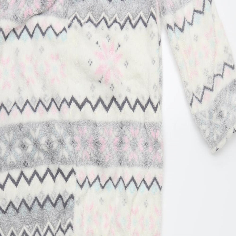 Peacocks Womens White Geometric Fleece Top One Piece Size 16