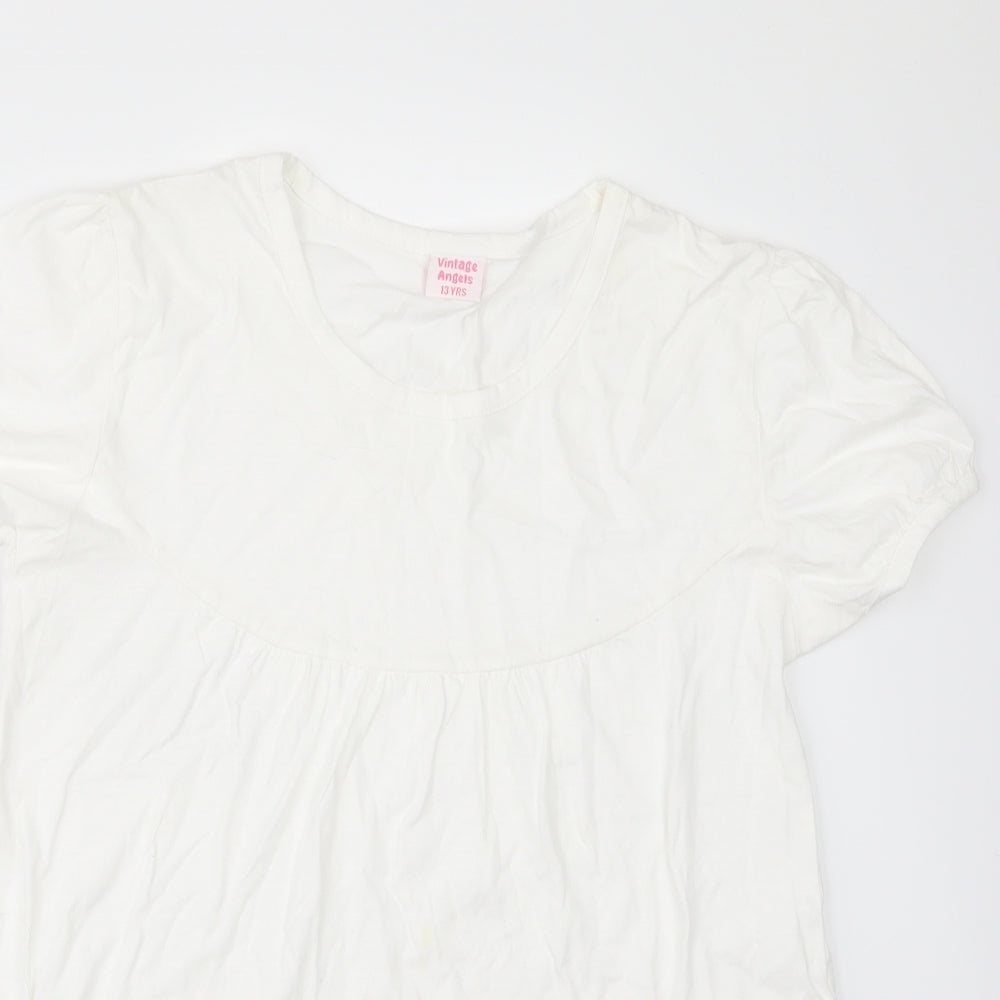 vintage angles Girls White   Basic T-Shirt Size 13 Years