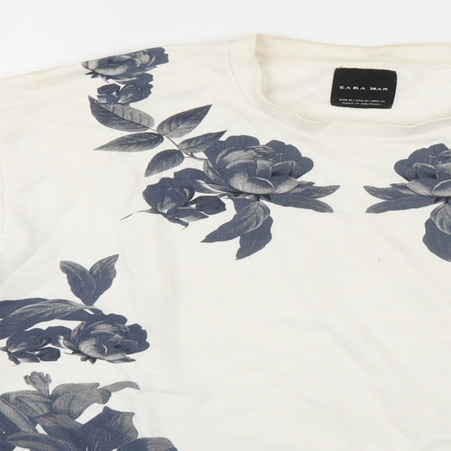 Zara Mens Ivory Floral  Pullover Sweatshirt Size M