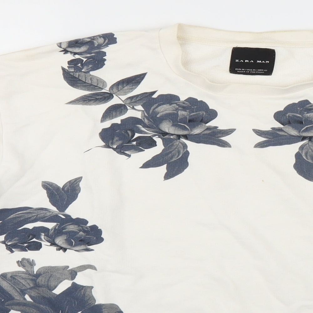 Zara Mens Ivory Floral  Pullover Sweatshirt Size M