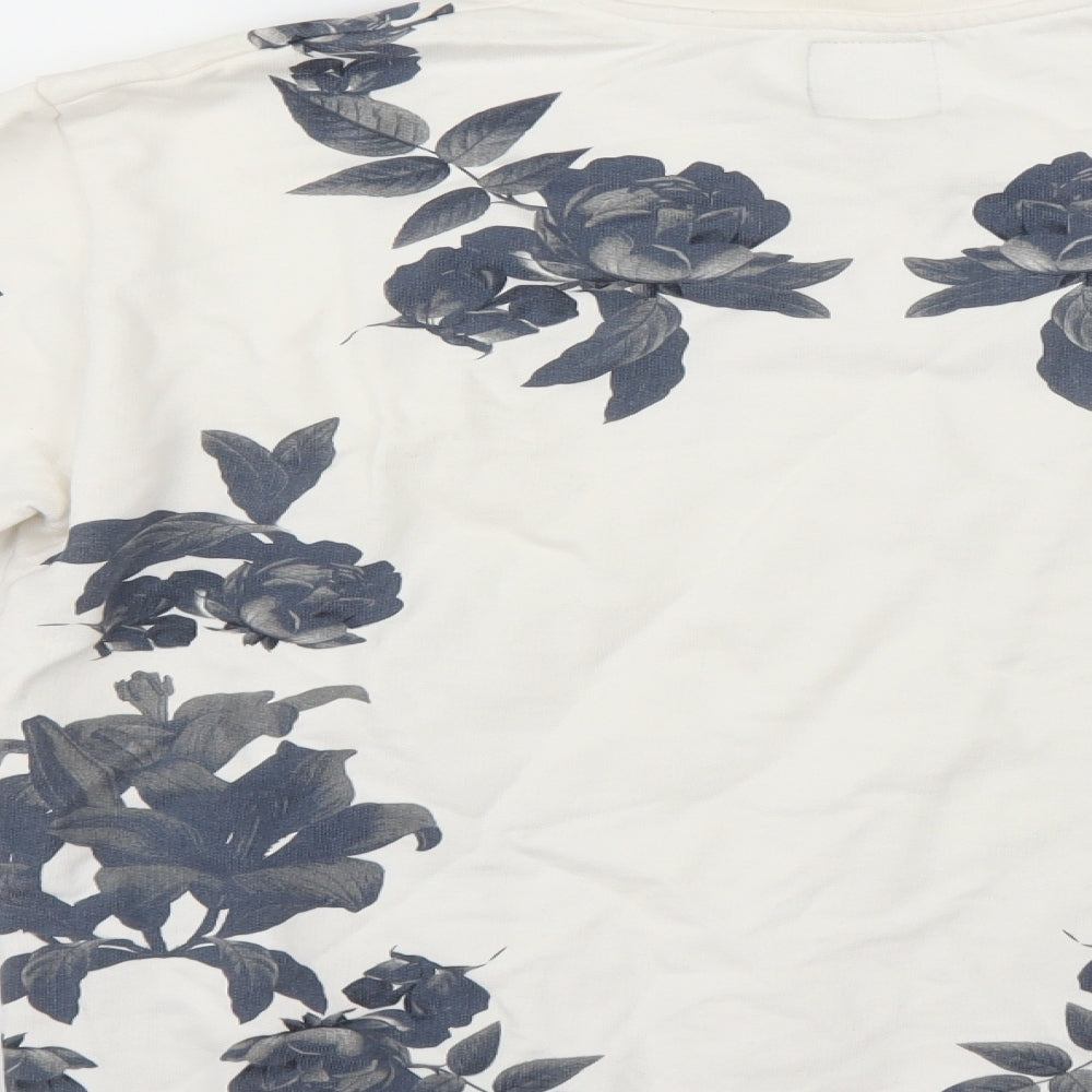 Zara Mens Ivory Floral  Pullover Sweatshirt Size M