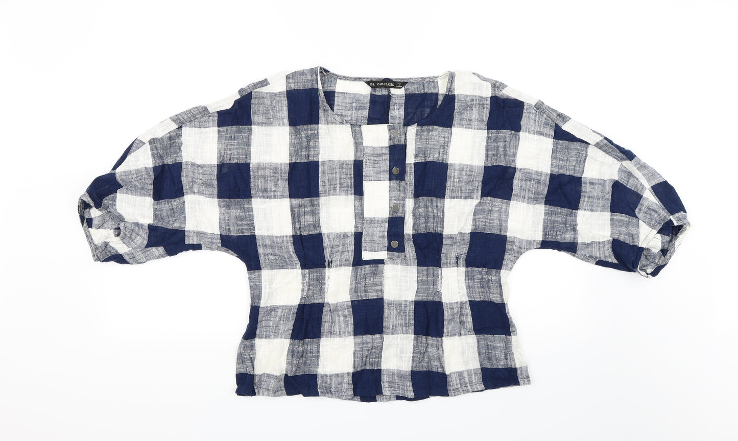 Zara Womens Blue Check  Basic Blouse Size M