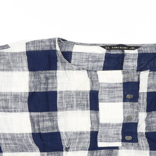 Zara Womens Blue Check  Basic Blouse Size M