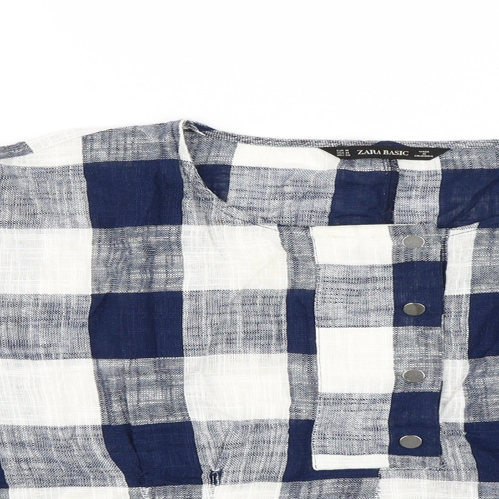 Zara Womens Blue Check  Basic Blouse Size M