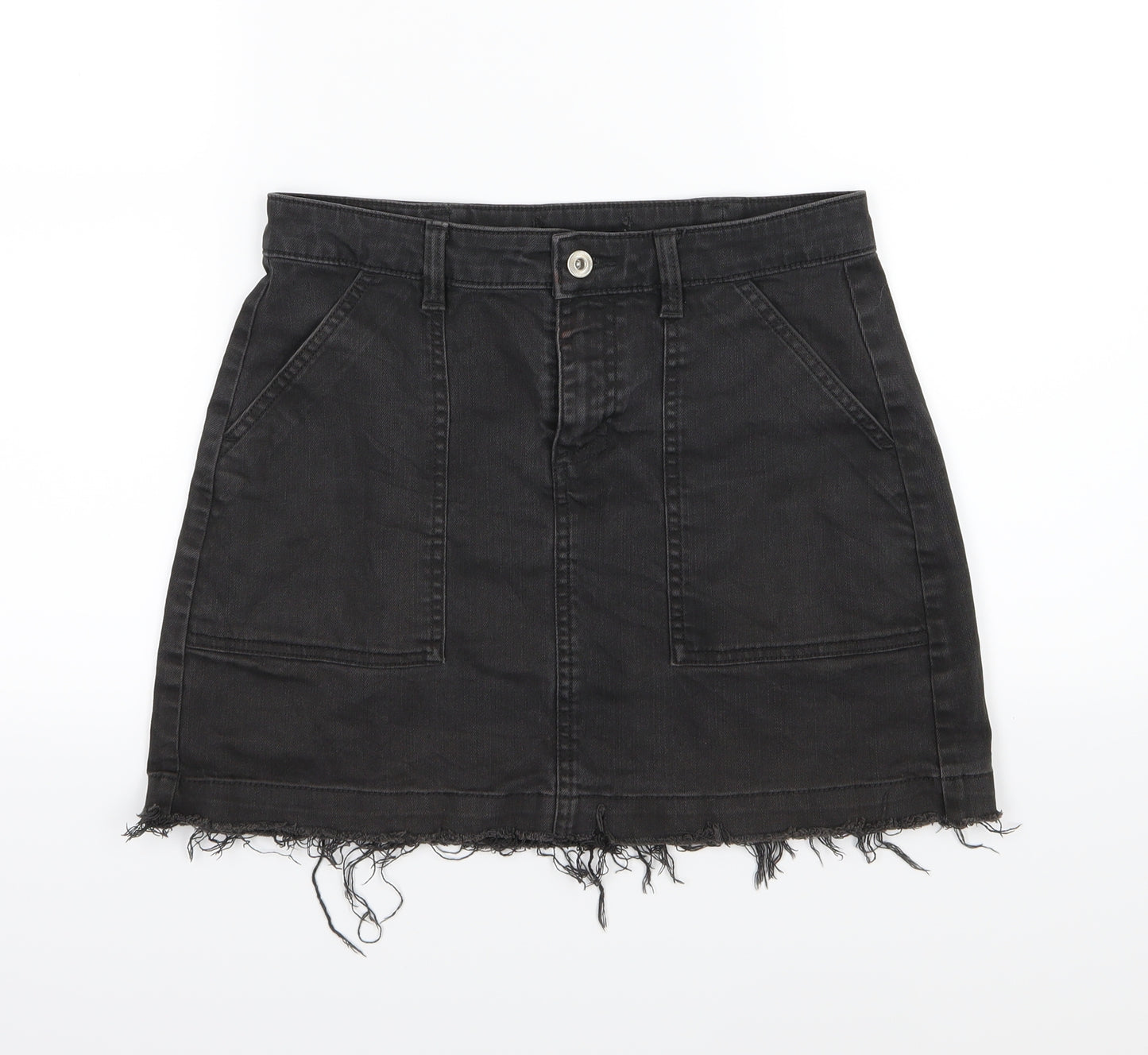 Preworn Womens Black  Denim A-Line Skirt Size 28 in