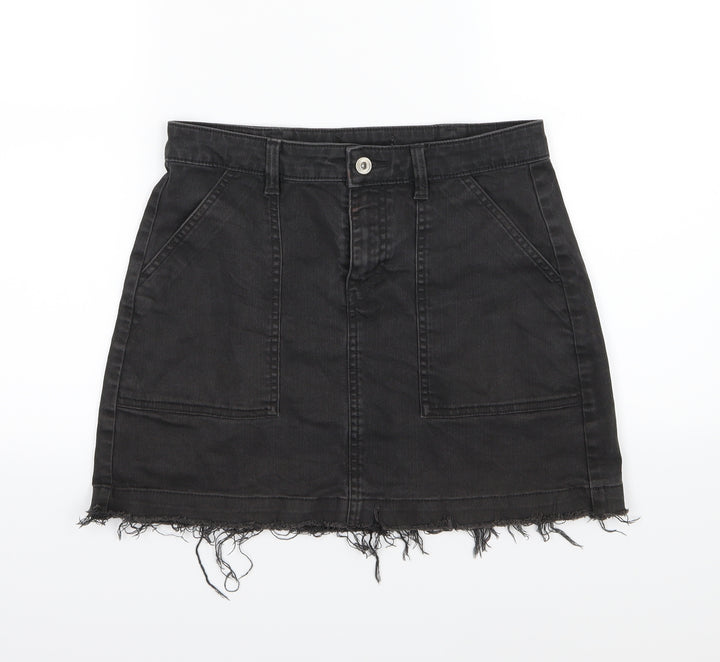 Preworn Womens Black  Denim A-Line Skirt Size 28 in
