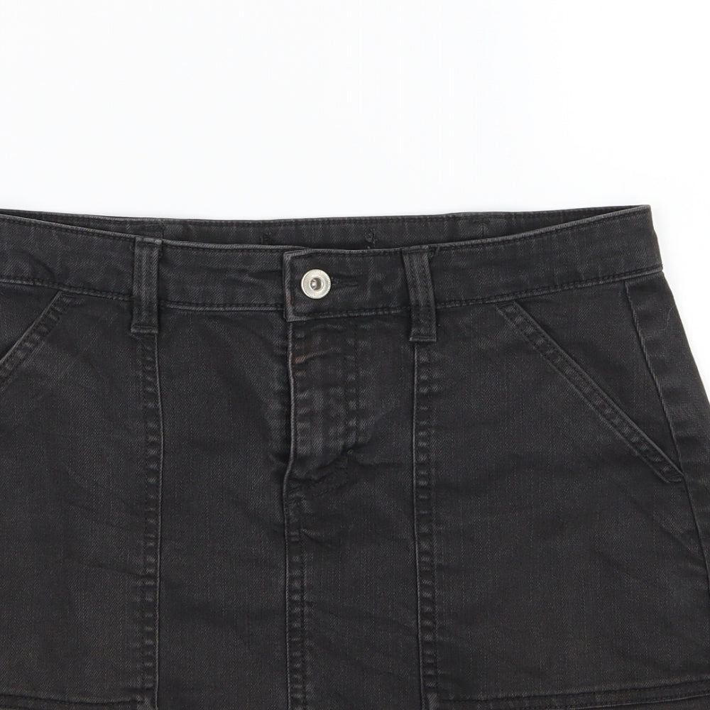 Preworn Womens Black  Denim A-Line Skirt Size 28 in