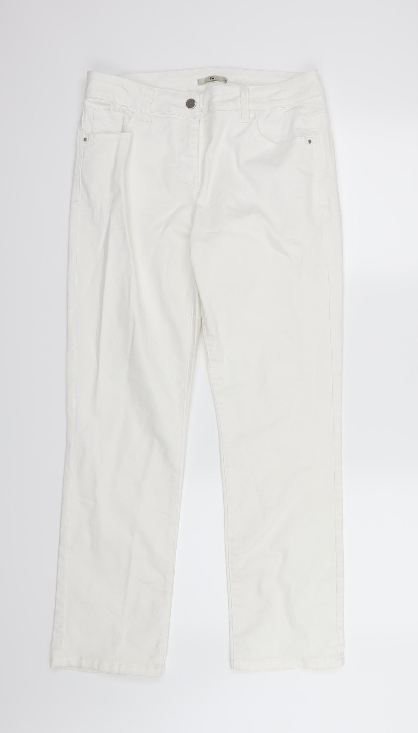 TU Womens White  Denim Straight Jeans Size 14 L28 in