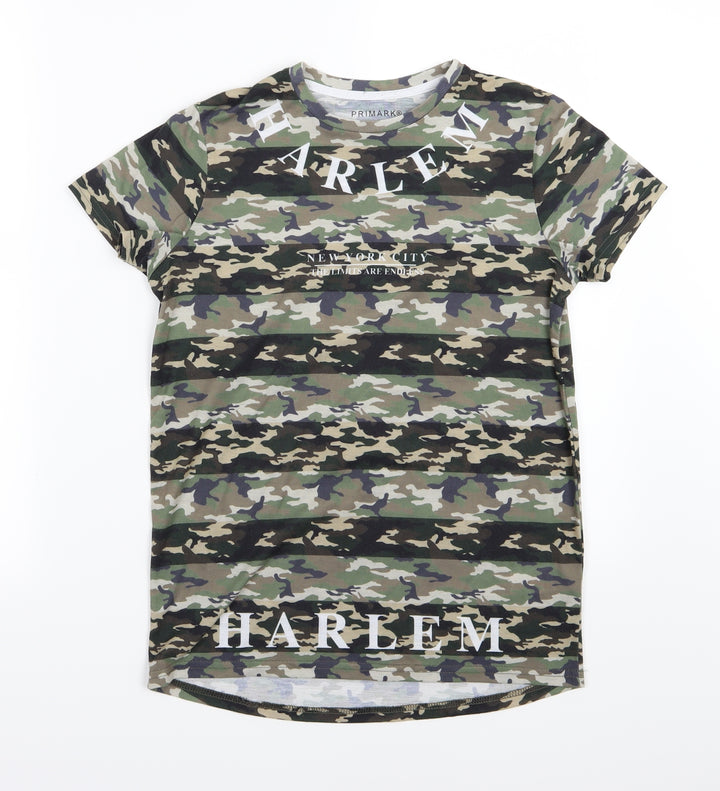 Primark Boys Green Camouflage Jersey Basic T-Shirt Size 11-12 Years - Harlem