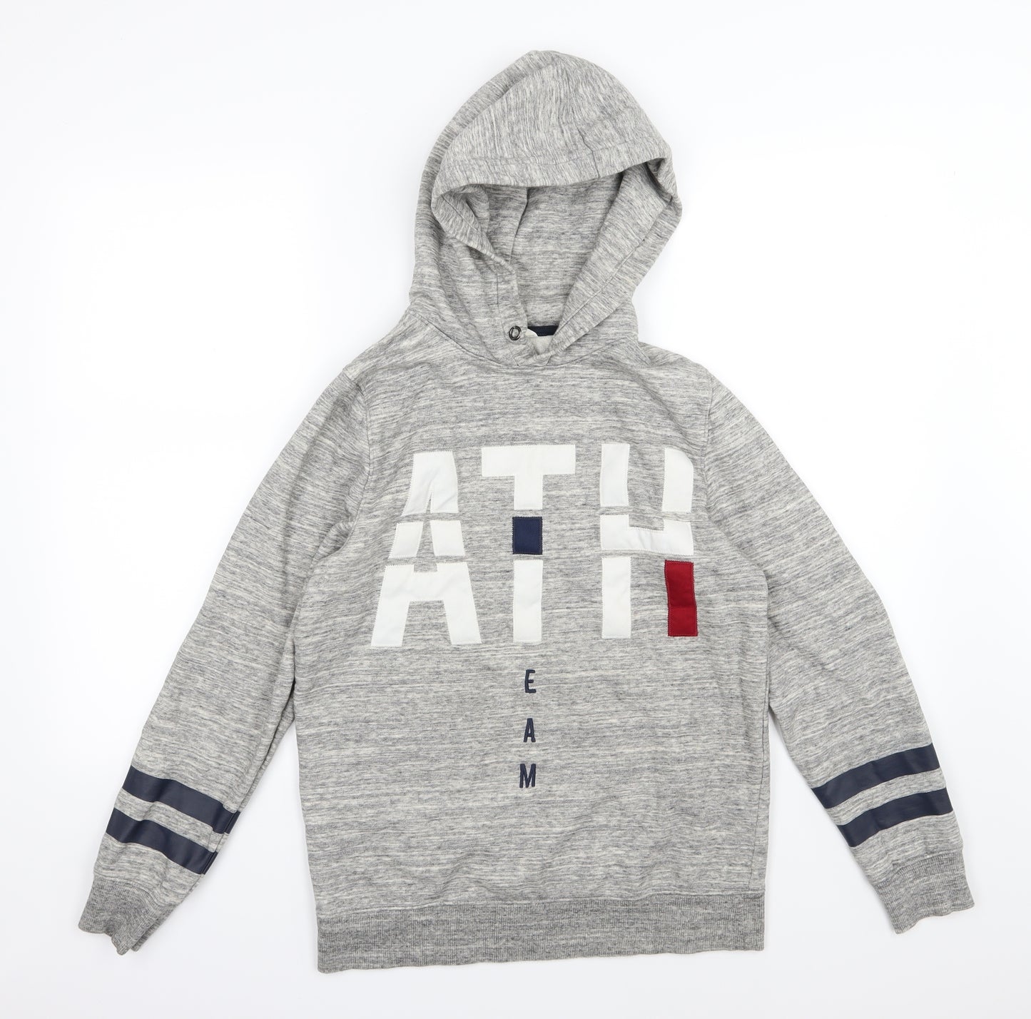 H&M Boys Grey Striped Jersey Pullover Hoodie Size 12-13 Years
