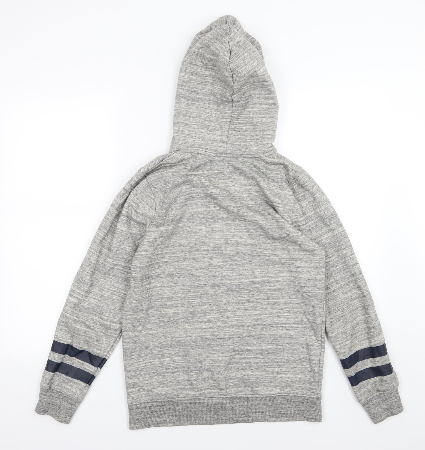 H&M Boys Grey Striped Jersey Pullover Hoodie Size 12-13 Years