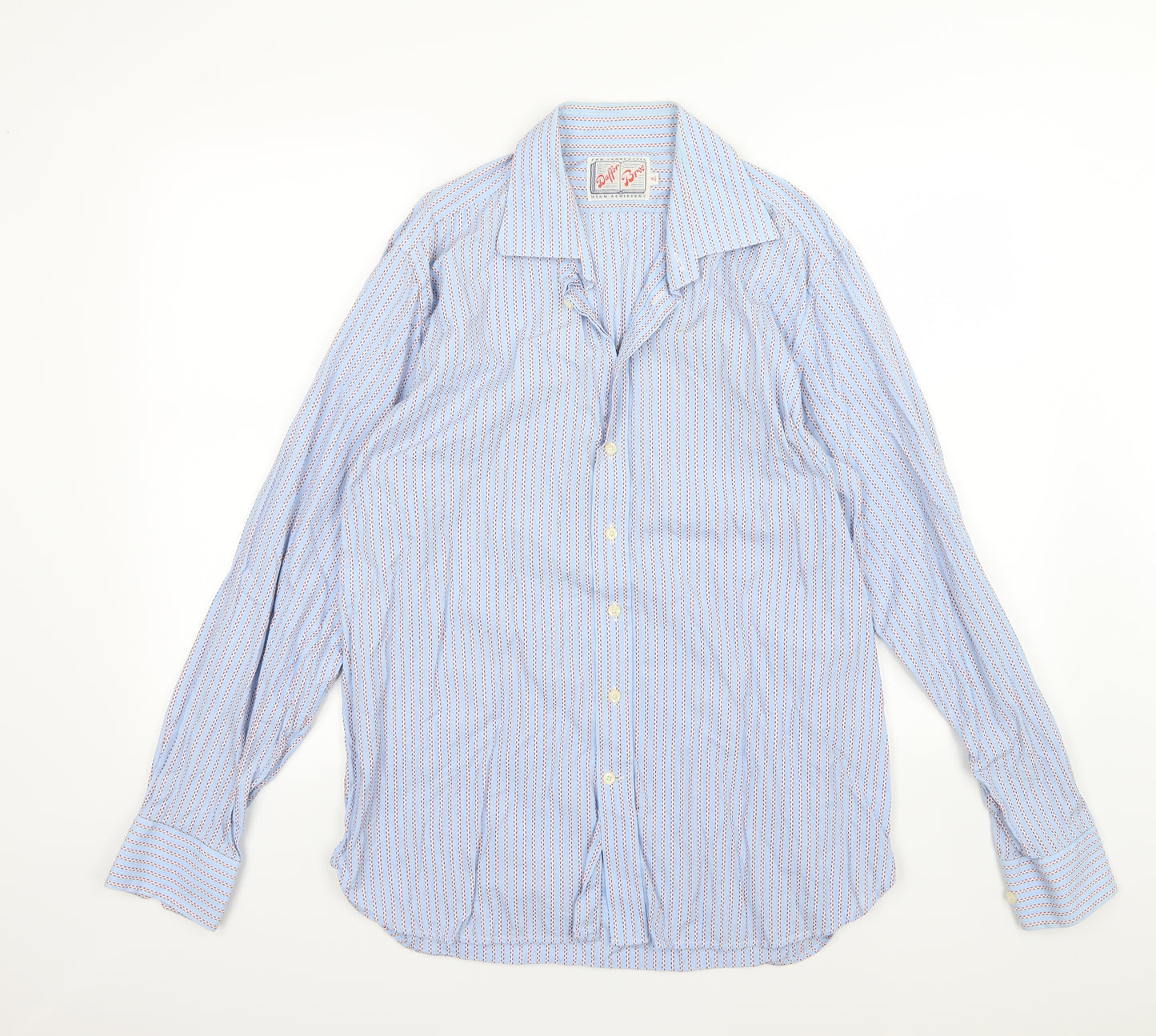 Duffer Bros Mens Blue Striped Woven  Dress Shirt Size 16.5