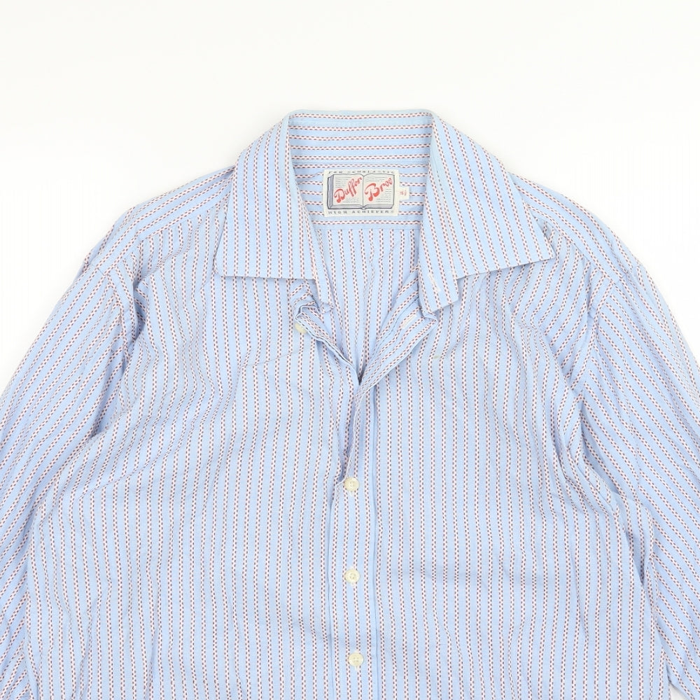 Duffer Bros Mens Blue Striped Woven  Dress Shirt Size 16.5
