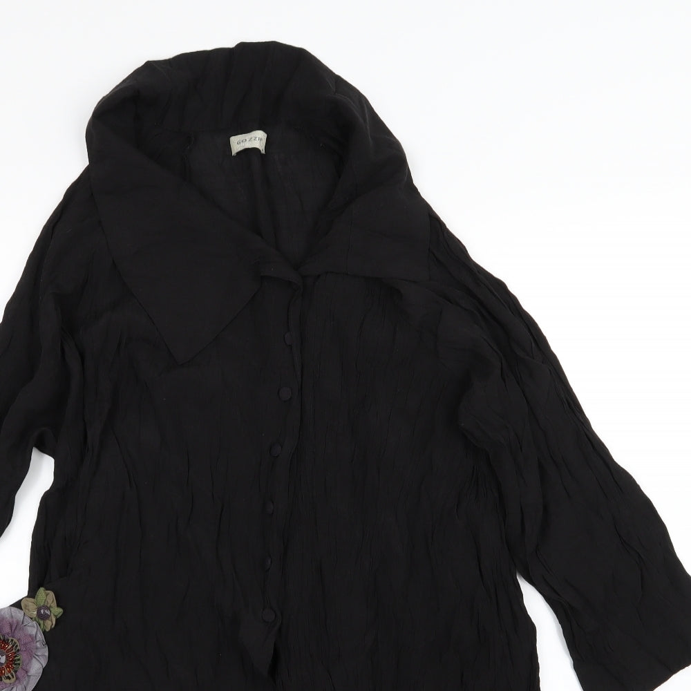 Gozzip Womens Black Floral Chiffon Basic Blouse Size M  - lightweight