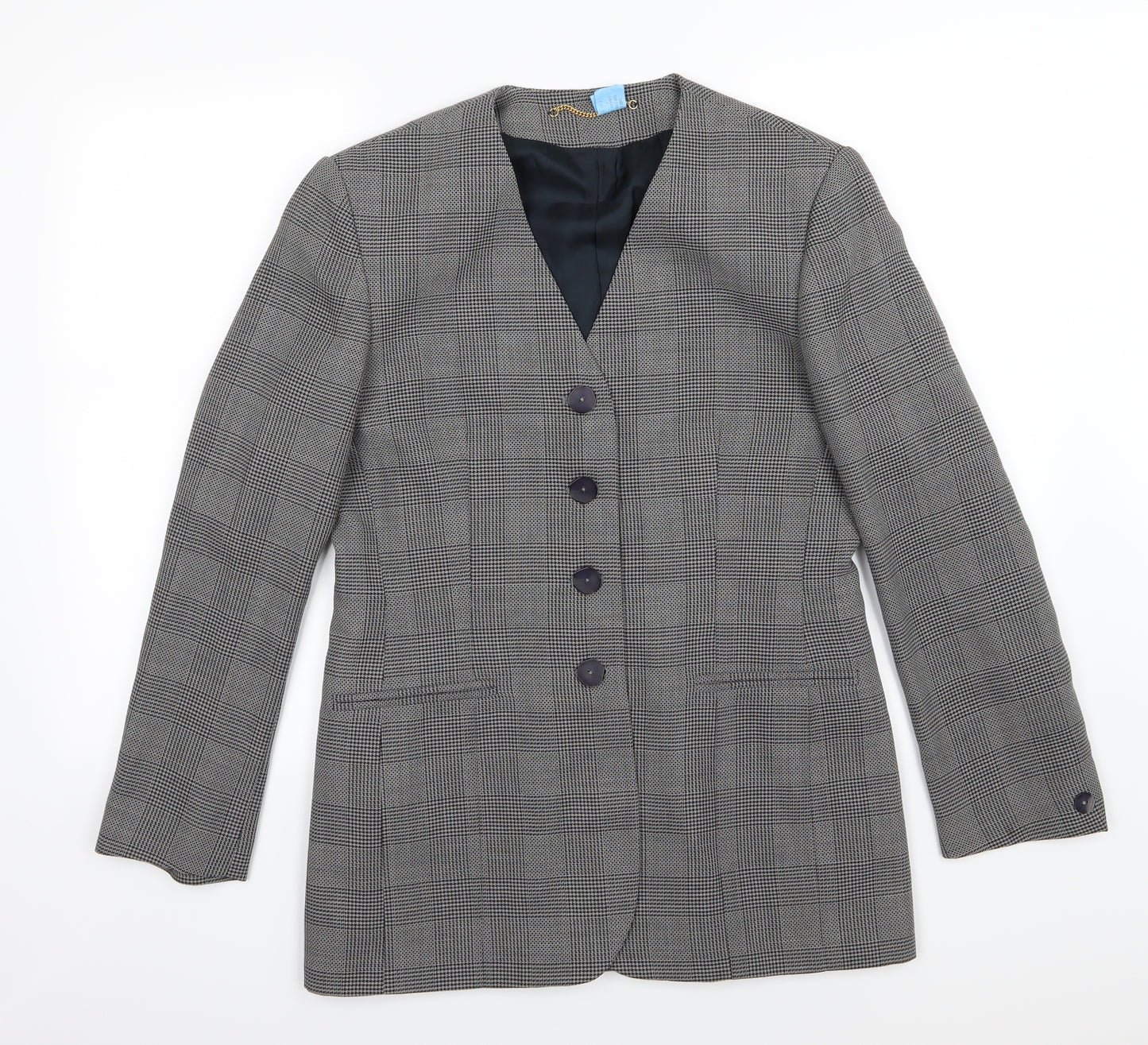 Debenham & Freebody Womens Grey Houndstooth  Jacket Suit Jacket Size 12