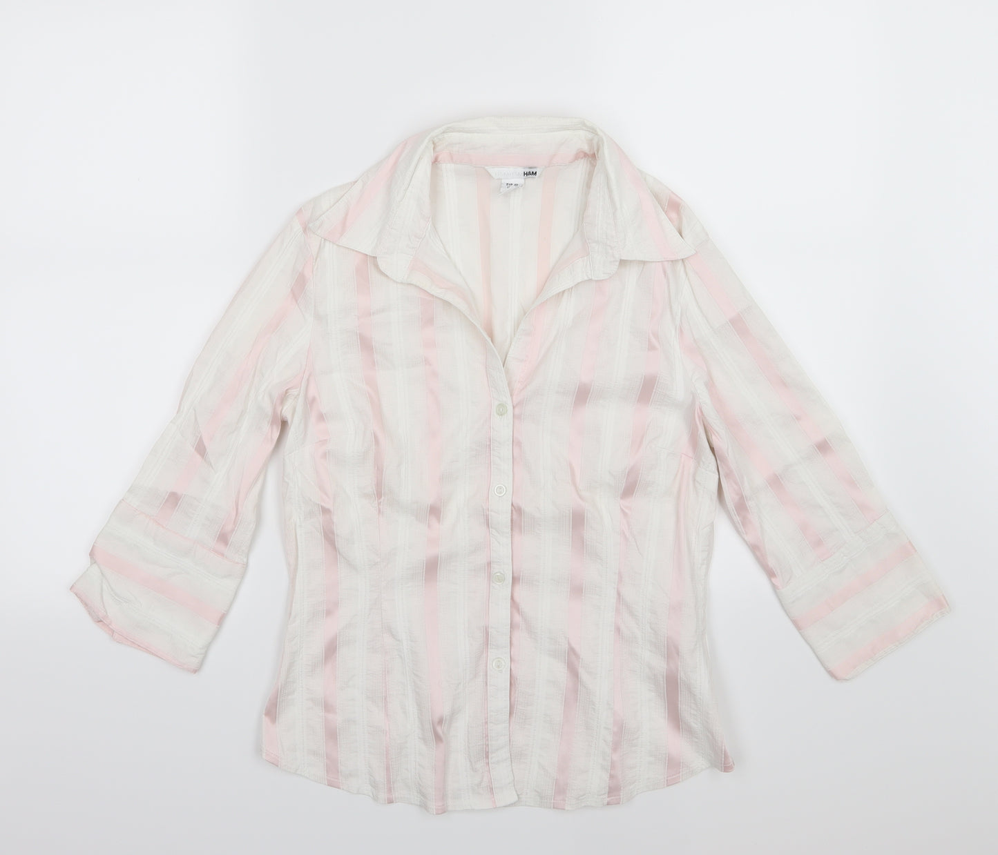 H&M Womens White Striped  Basic Button-Up Size 12